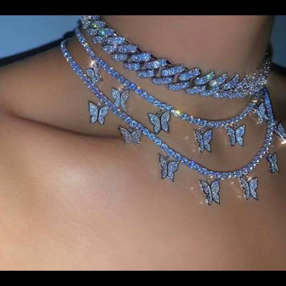 Butterfly Tennis necklace Diamond CZ Silver Gold